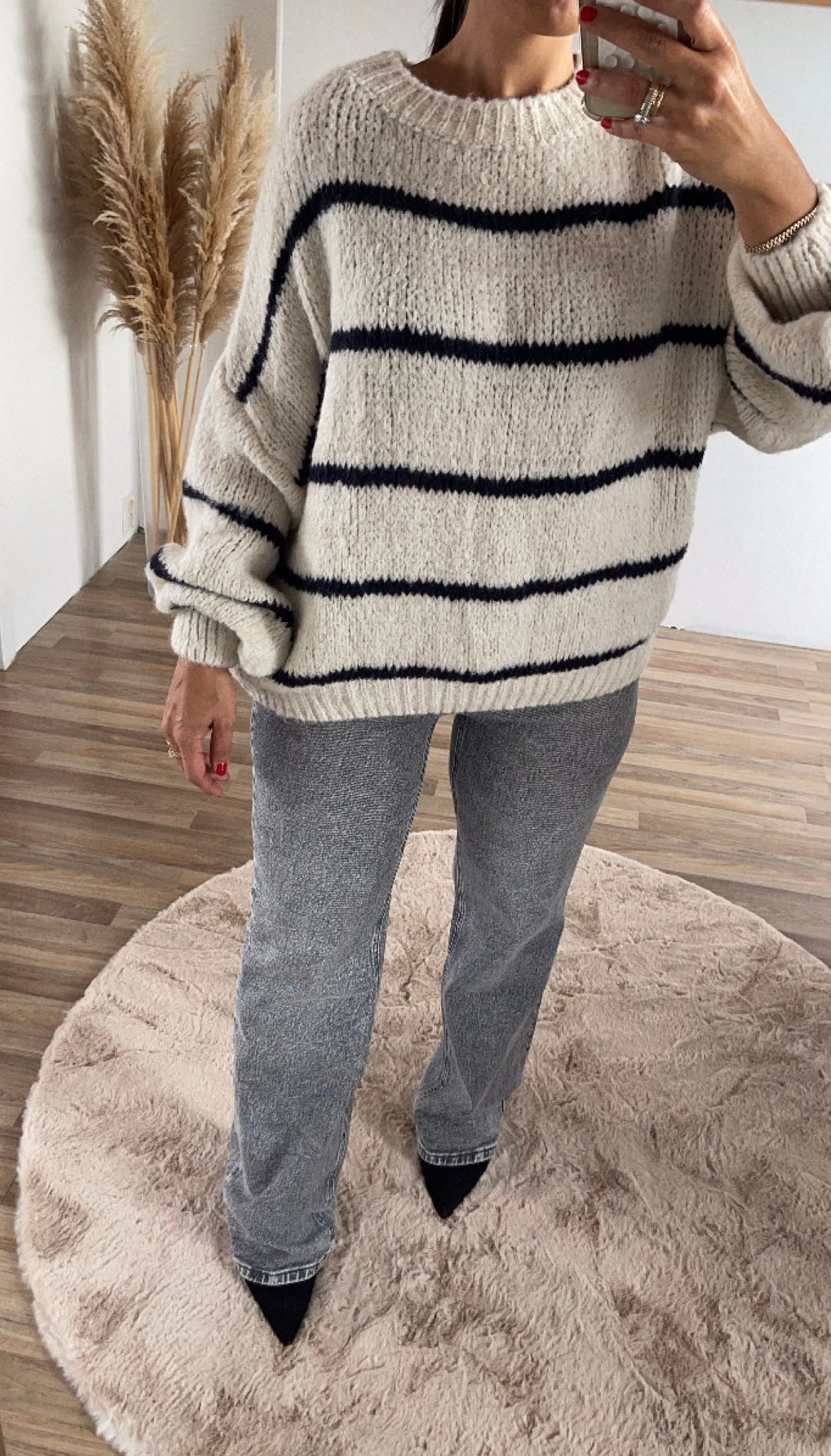 Senna Trui beige gestreept